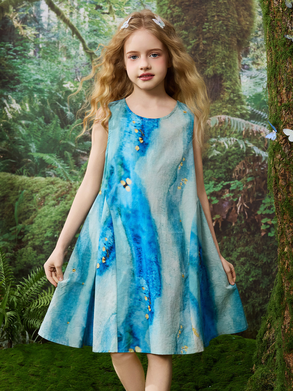 Graffiti Print Kids Dress 100% Cotton Breathable Sleeveless Casual Girls Dress