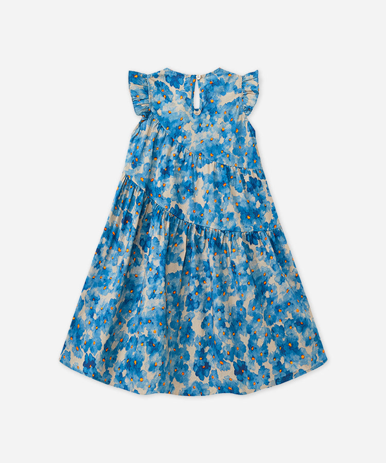 Robe Fille 100% Coton Imprimé Manches Volantes