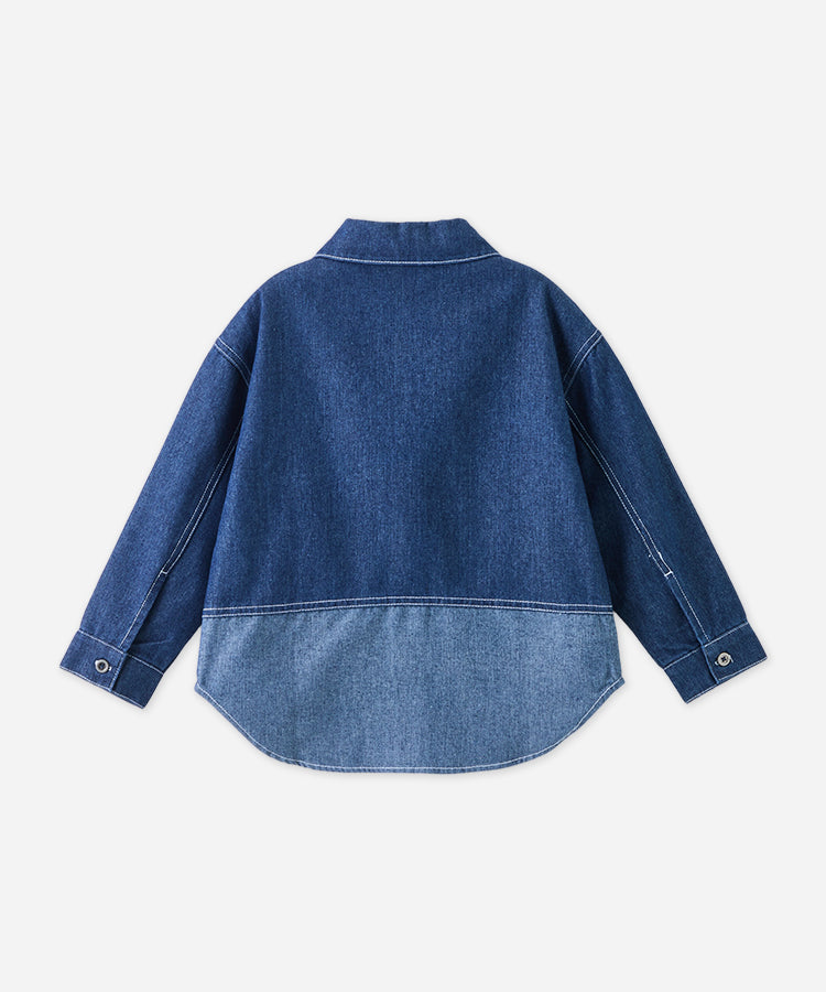 Boys Colorblock Denim Jacket | Loose Fit Two-Tone Jean Jacket Top