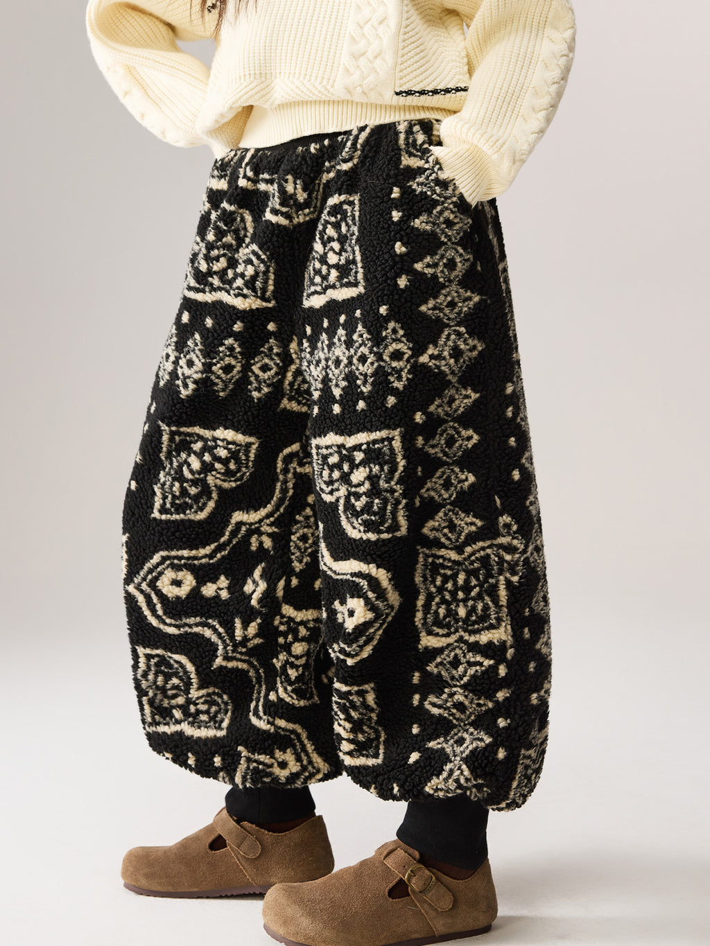 Kinder-Laternenhose aus Lammwoll-Jacquard mit Fleece-Futter für Herbst und Winter