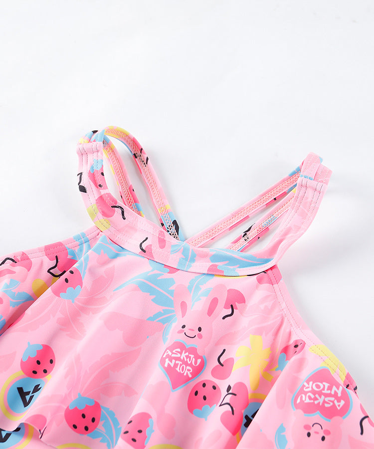 Ensemble 2 pièces maillot de bain jupe et short sans manches pour fille
