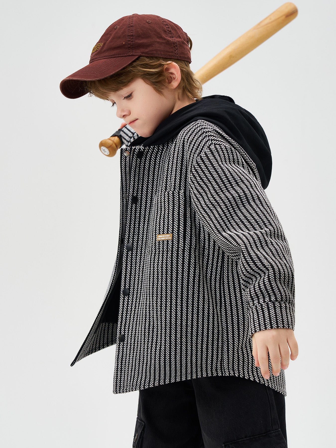 Black and White Striped Hooded Kids Boys Coats