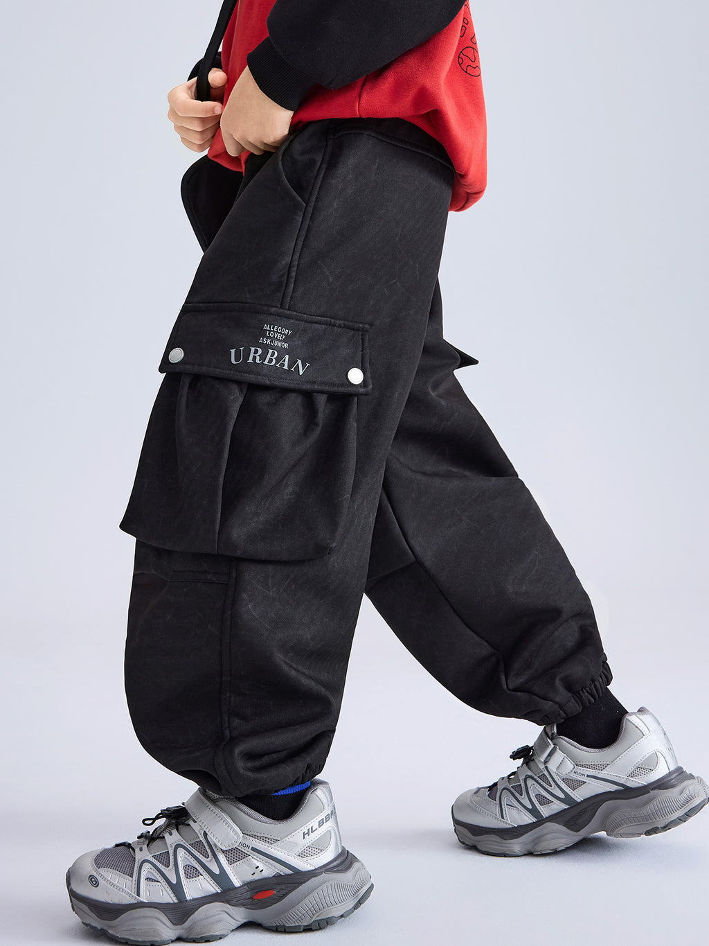 Boys Vintage Washed Integrated Fleece Loose Pants, Casual Warm Kids Pants for Fall Winter