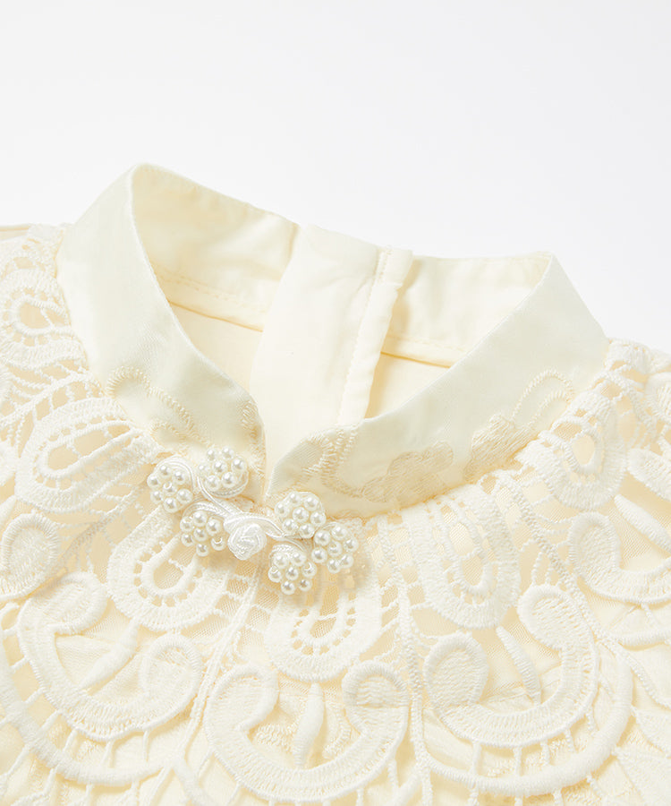 Kinderkleid mit langen Ärmeln aus Spitze und Jacquard