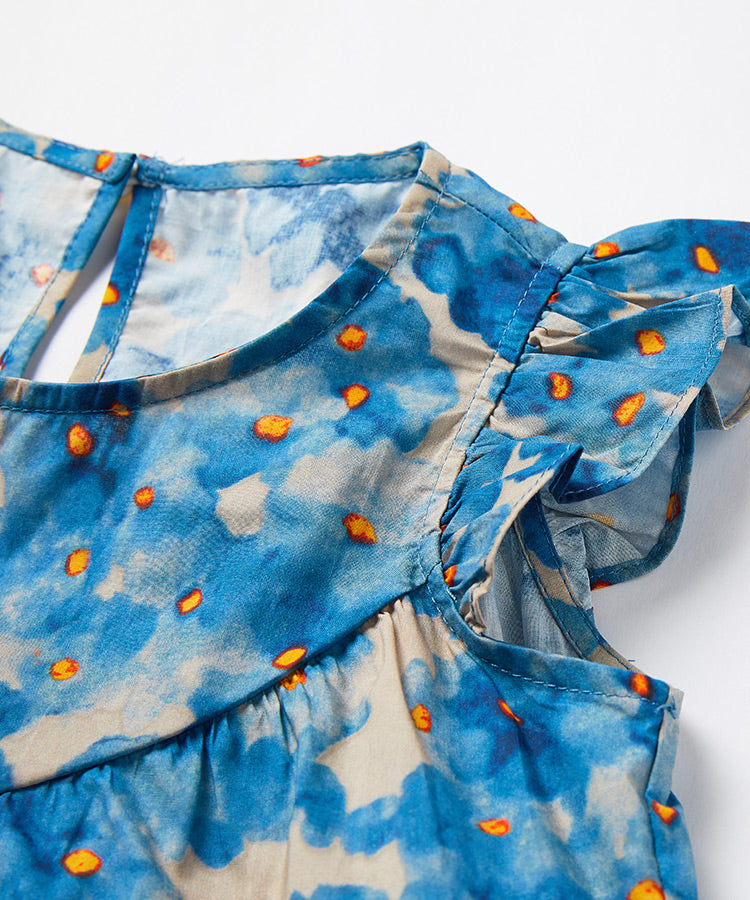 Robe Fille 100% Coton Imprimé Manches Volantes