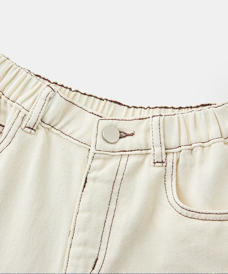 Girls High-Waist Cropped Denim Pants | 100% Cotton Loose Fit Jeans