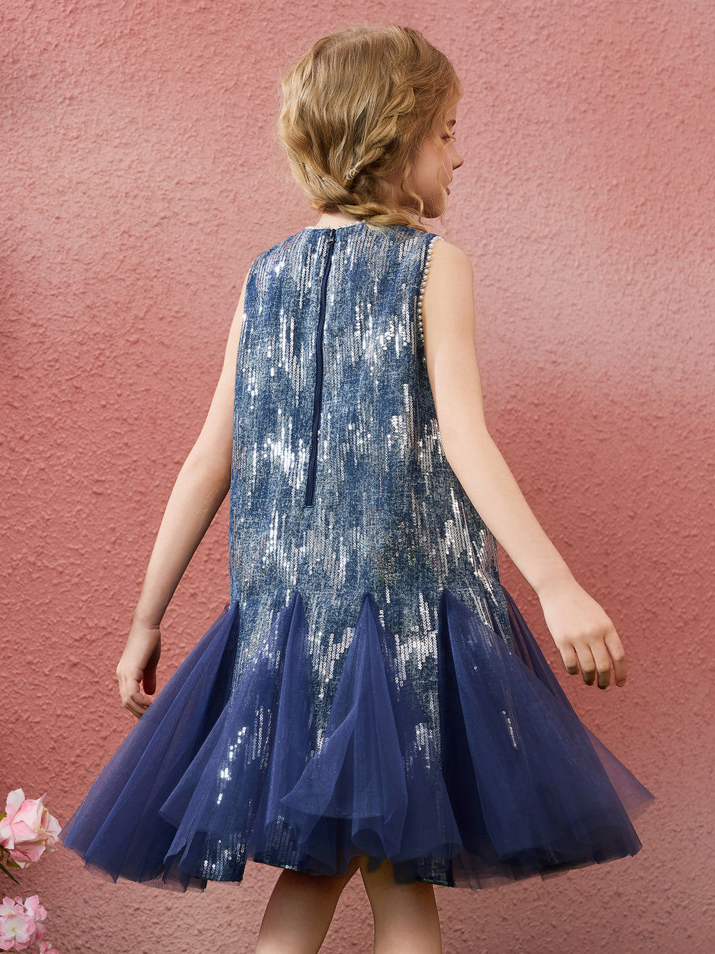 Mermaid Tulle Sequin Denim Kids Dress Sleeveless Casual Princess Dress