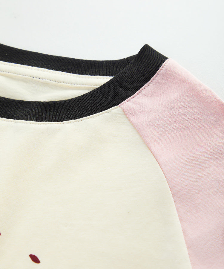 100% Cotton Kids Long Sleeve Top | Raglan Sleeve Cat Print T-Shirt | Soft Kids Clothes