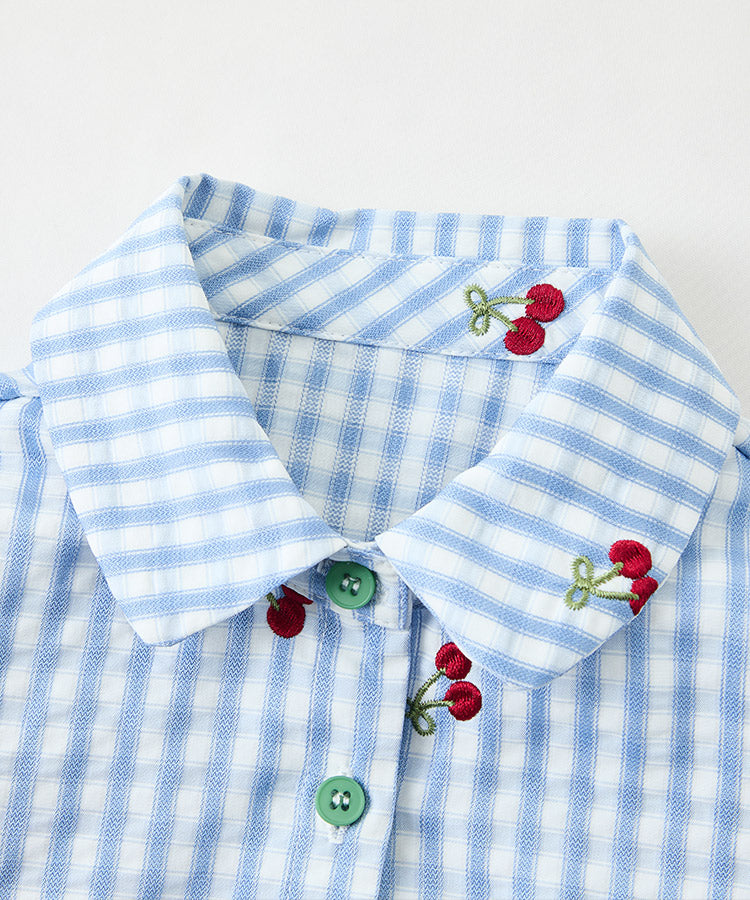 Joli Haut pour Enfants Filles à Carreaux Cerises, Blouse Ample Décontractée à Volants