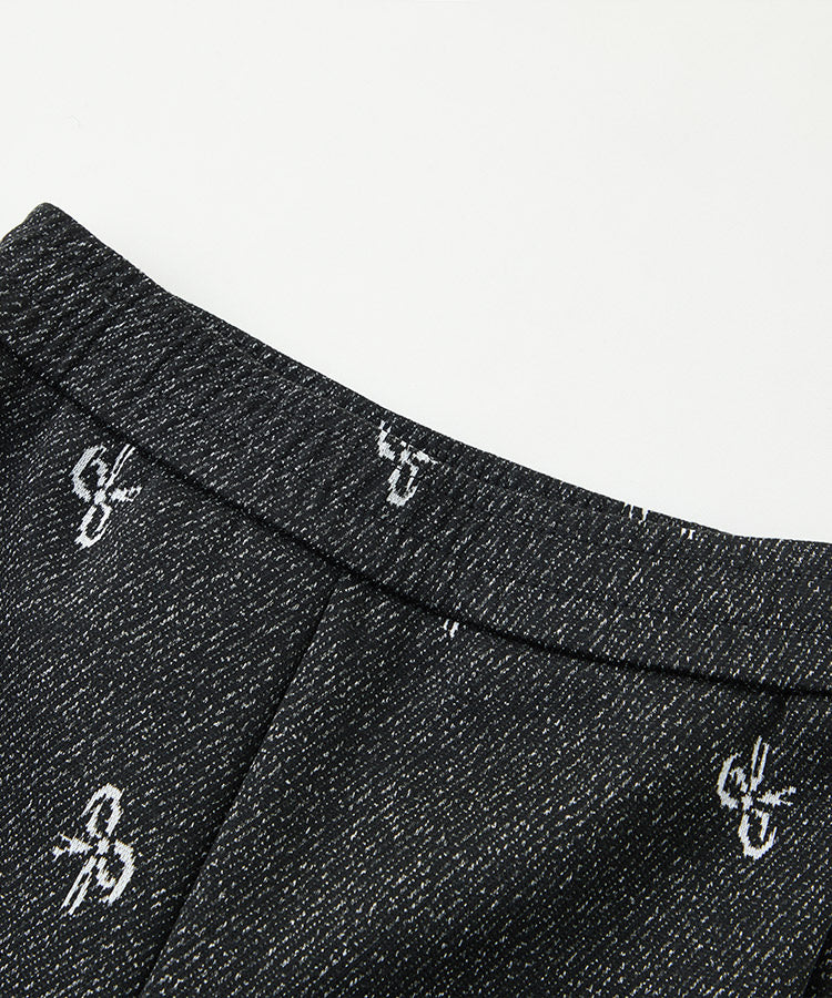 Girls Fleece-lined Jacquard Slight-flare Jeans Knit Trousers