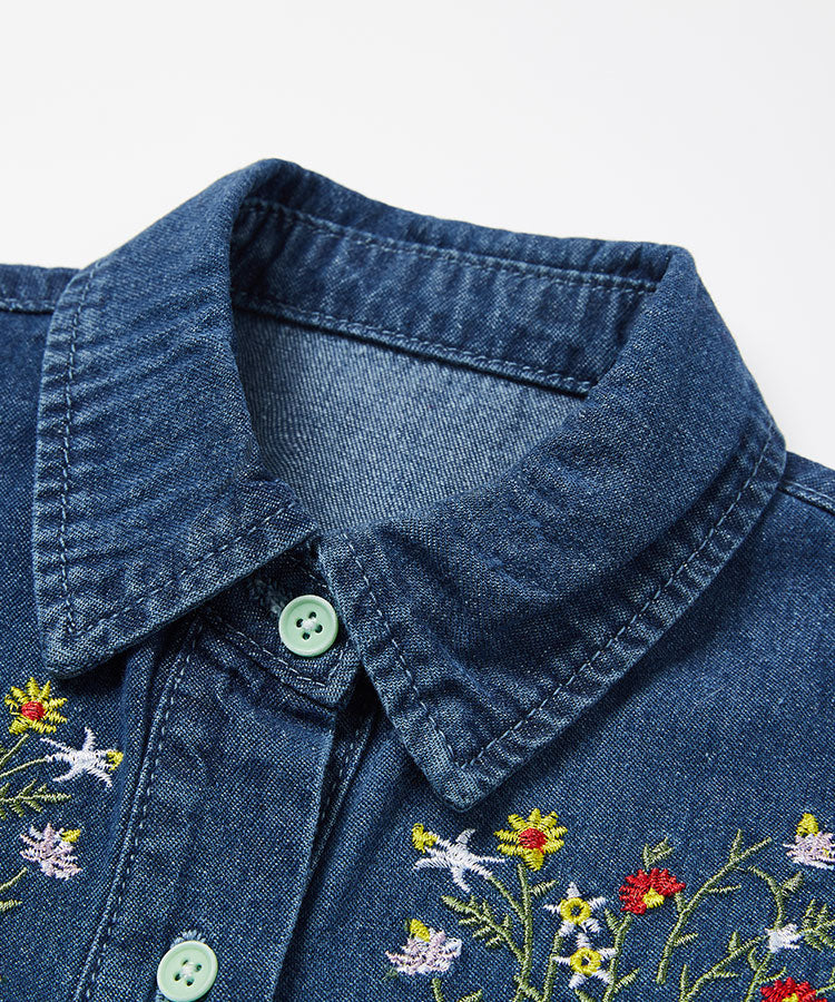 Dark Blue Ruffle Hem Denim Kids Dress