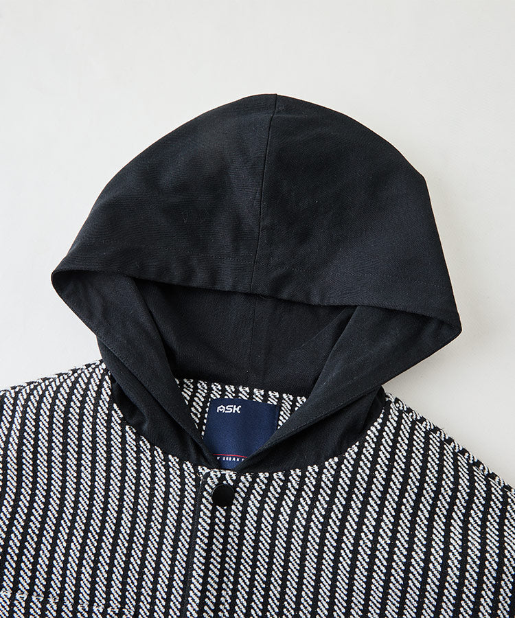 Black and White Striped Hooded Kids Boys Coats
