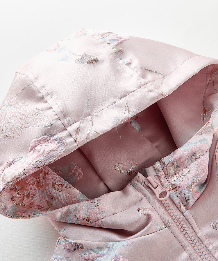 Girls Hooded Baseball Jacket | Autumn Chinoiserie Jacquard Varsity Coat