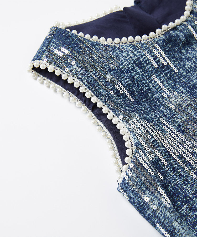Mermaid Tulle Sequin Denim Kids Dress Sleeveless Casual Princess Dress