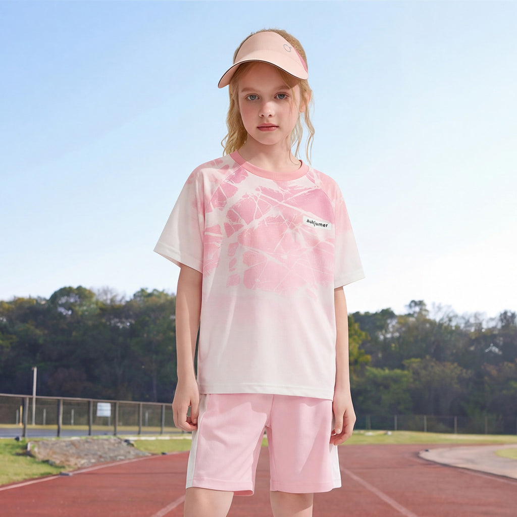 Kids Short Set Quick Dry Crack Gradient Print Breathable Sports Outfit