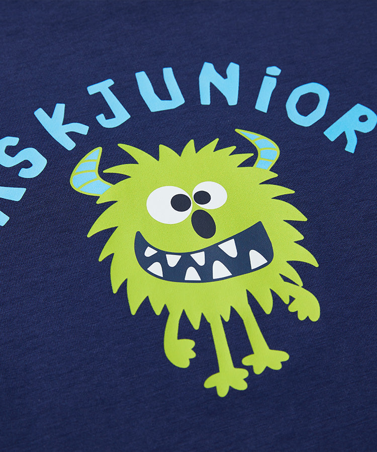 100% Cotton Kids Long Sleeve Top | Faux Layered Monster Print T-Shirt