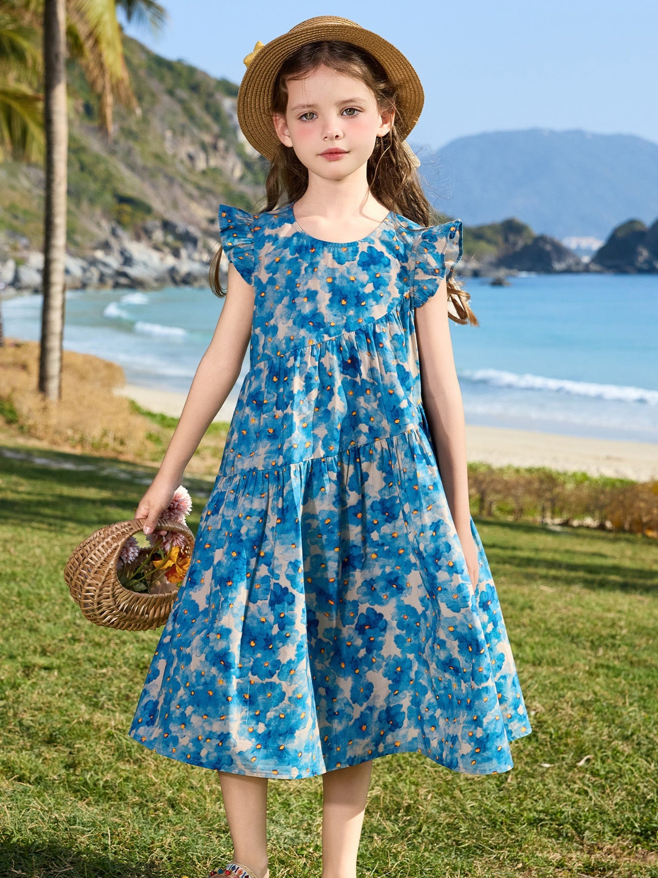 100% Cotton Ink Print Girls Fly Sleeve Girls Dress