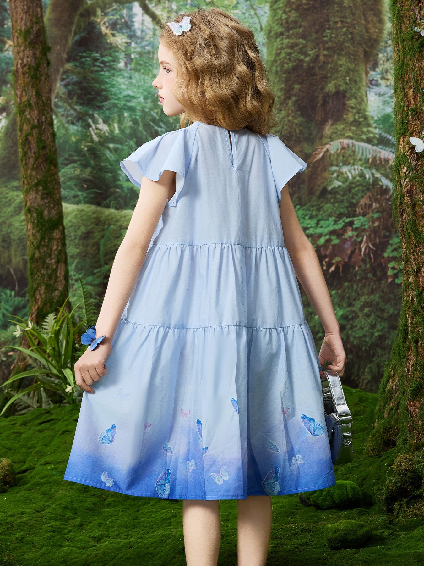 100% Cotton  A-Line Dress 3D Butterfly Decor Casual Swing Kids Girls Dress