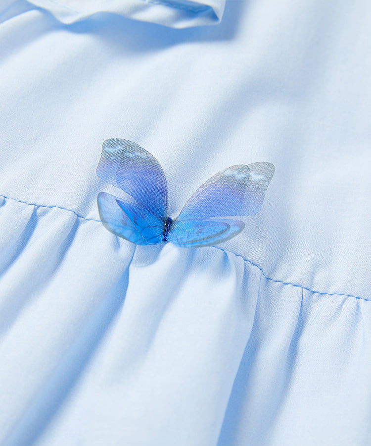 100% Cotton  A-Line Dress 3D Butterfly Decor Casual Swing Kids Girls Dress