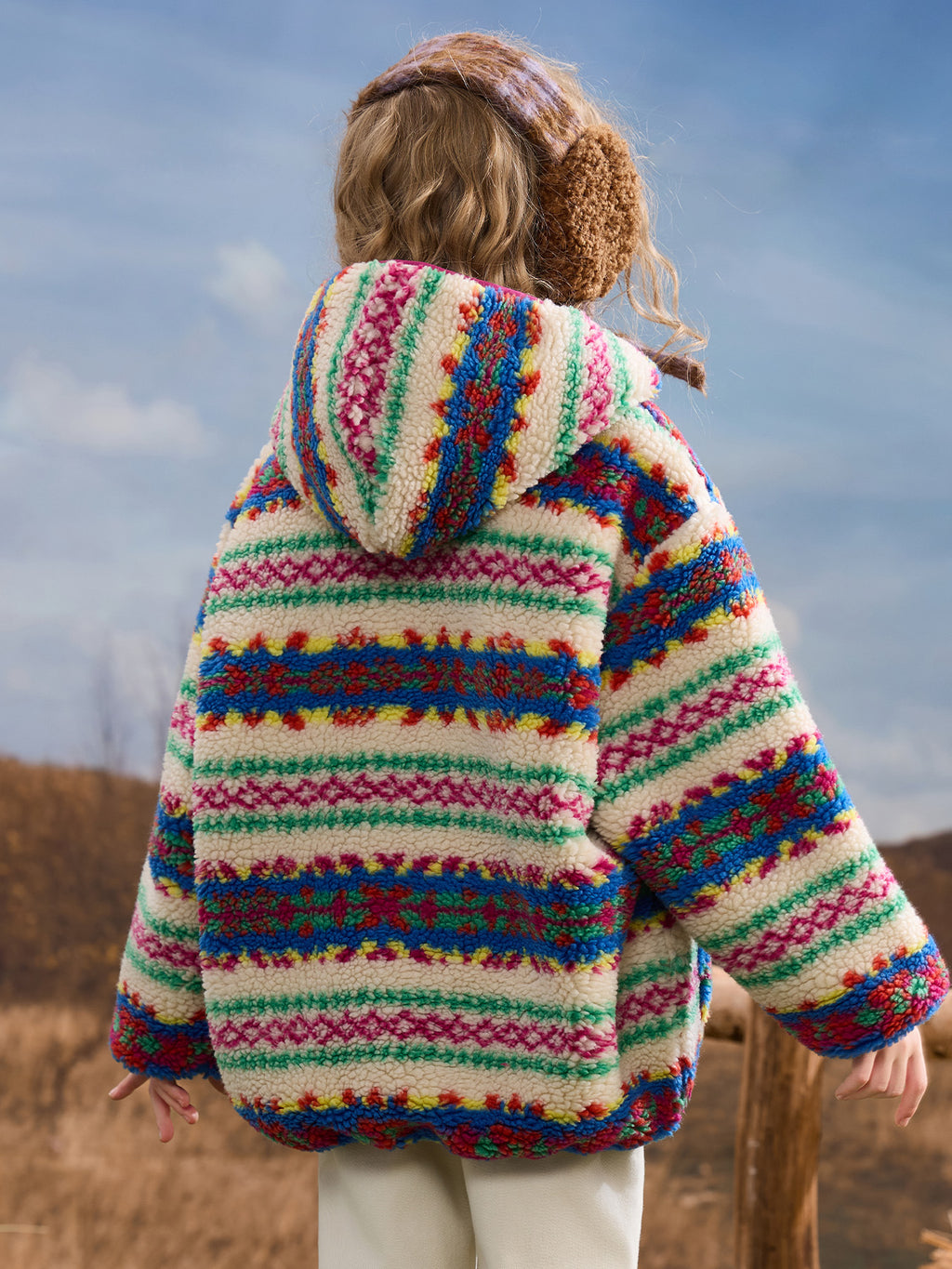 Hooded Teddy Fleece Fairisle Jacket