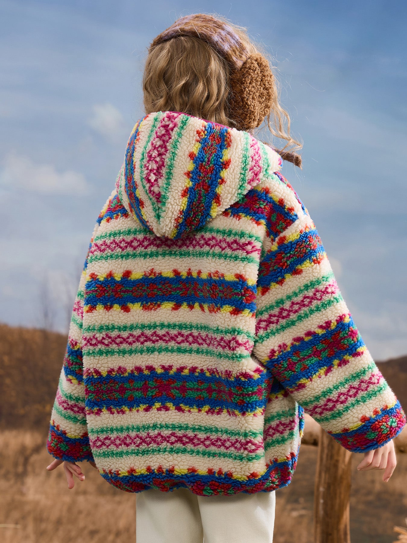 Hooded Teddy Fleece Fairisle Jacket