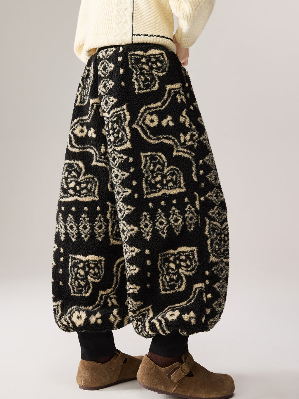 Kinder-Laternenhose aus Lammwoll-Jacquard mit Fleece-Futter für Herbst und Winter
