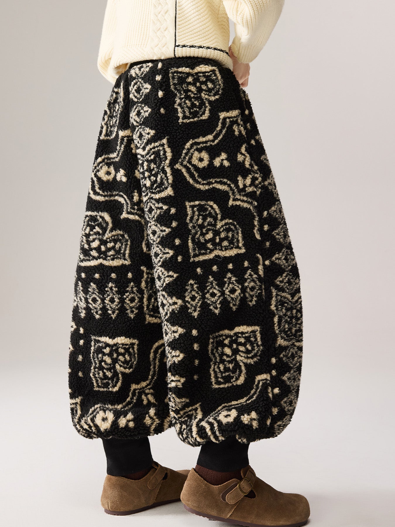 Kinder-Laternenhose aus Lammwoll-Jacquard mit Fleece-Futter für Herbst und Winter