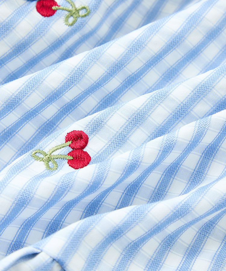 Cute Cherry Plaid Kids Girls Tops, Ruffled Hem Casual Loose Blouse