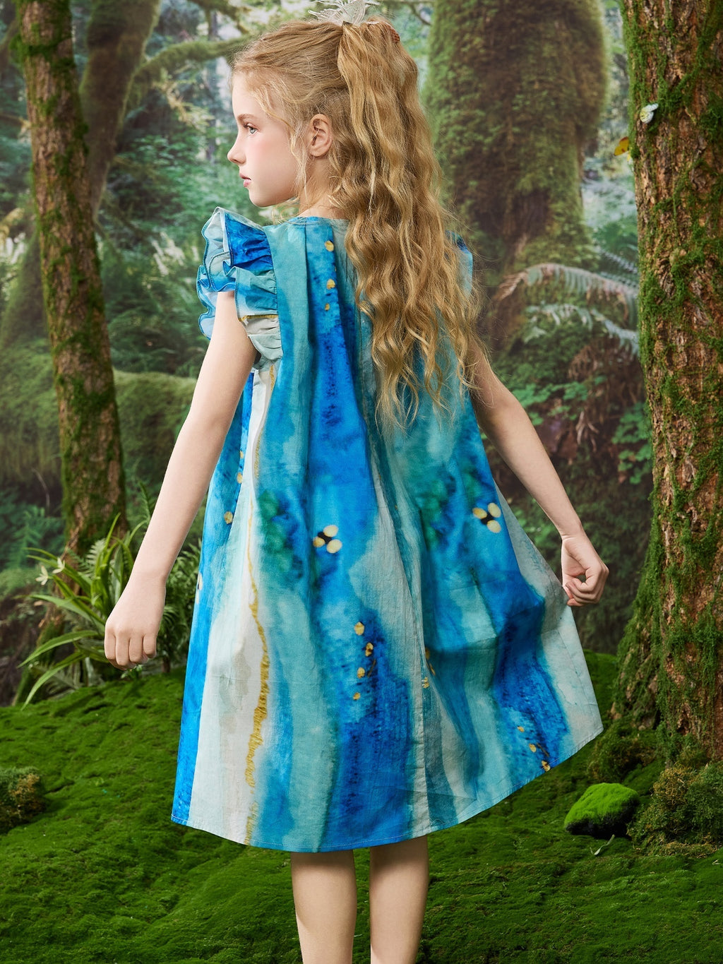 Graffiti Print Fly Sleeve Kids Dress 100% Cotton Casual Girls Dress