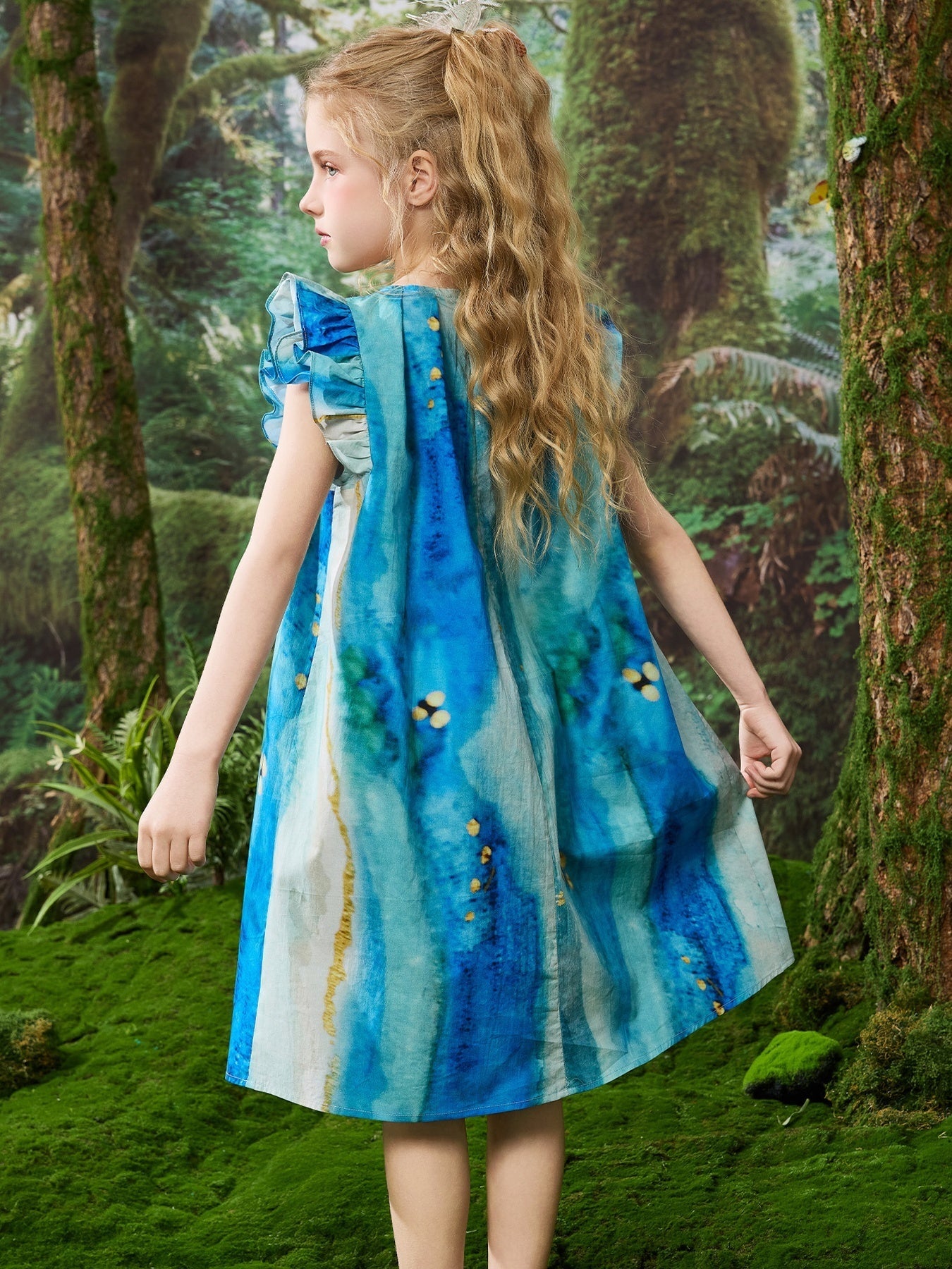 Graffiti Print Fly Sleeve Kids Dress 100% Cotton Casual Girls Dress