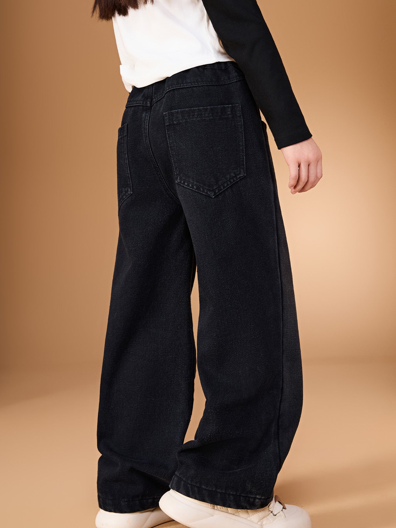 Kids Boys Warm Fleece Lined Jeans, Gradient Washed Straight Leg Denim Pants with Elastic Waist