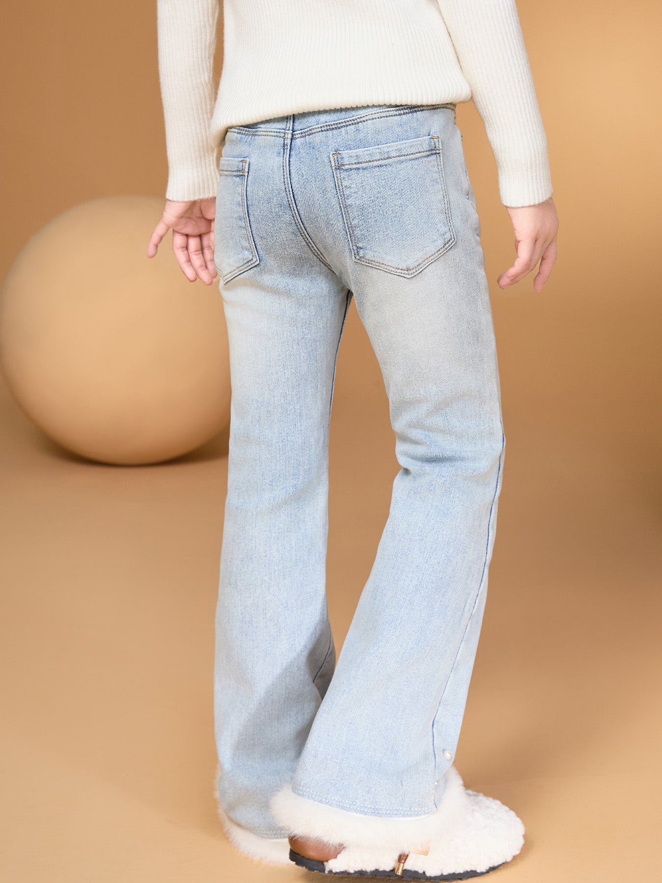 Jeans évasés chauds doublés polaire pour filles, pantalon stretch décontracté pour enfants pour l'automne et l'hiver