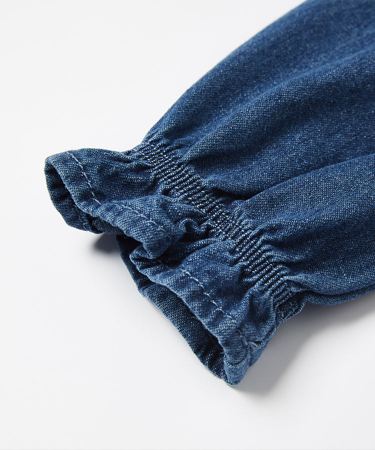 Dark Blue Ruffle Hem Denim Kids Dress