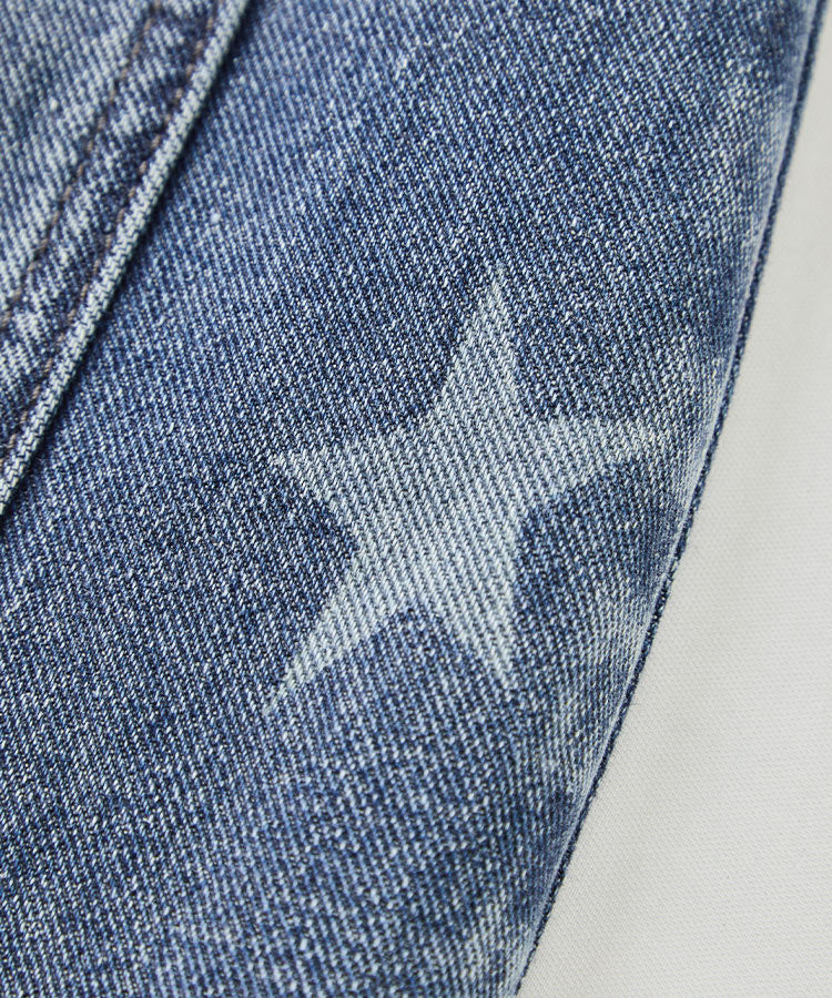 Boys Washed Denim Jeans | Star Print Curved Leg Pants for Kids