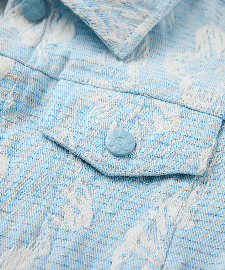 Kinder Mädchen Jeansmäntel, Bunte 3D-Blumen Jacquard Revers Denim Oberbekleidung