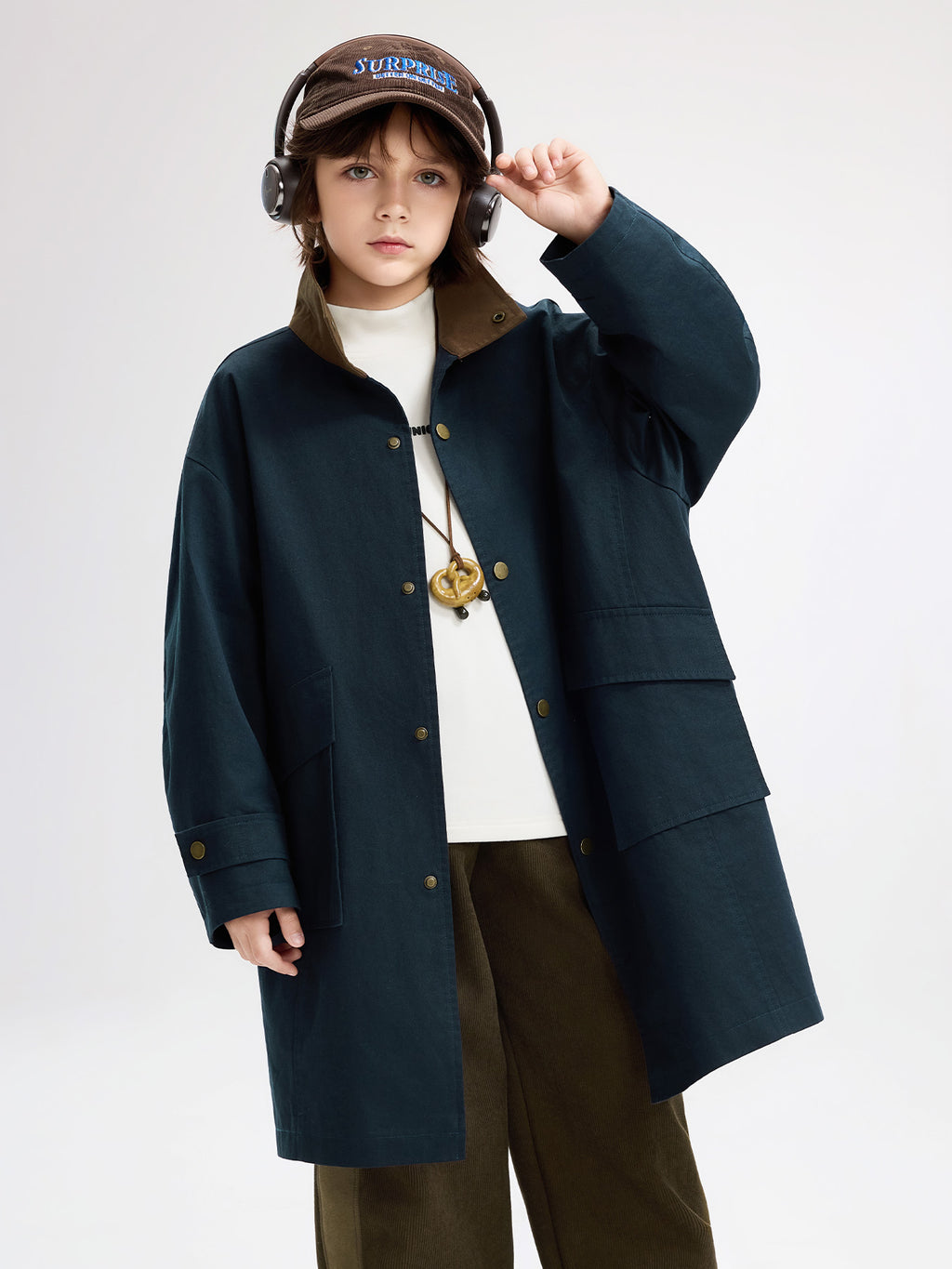British Style Long Trench  Kids Boys Coat
