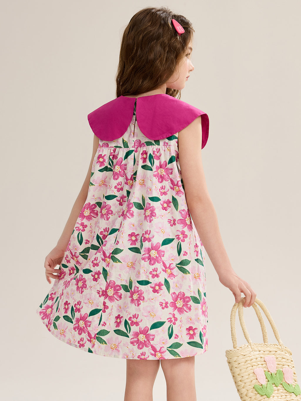 Big Lapel Full Floral Print Kids Dress 100% Cotton Sweet Sleeveless Girls Dress