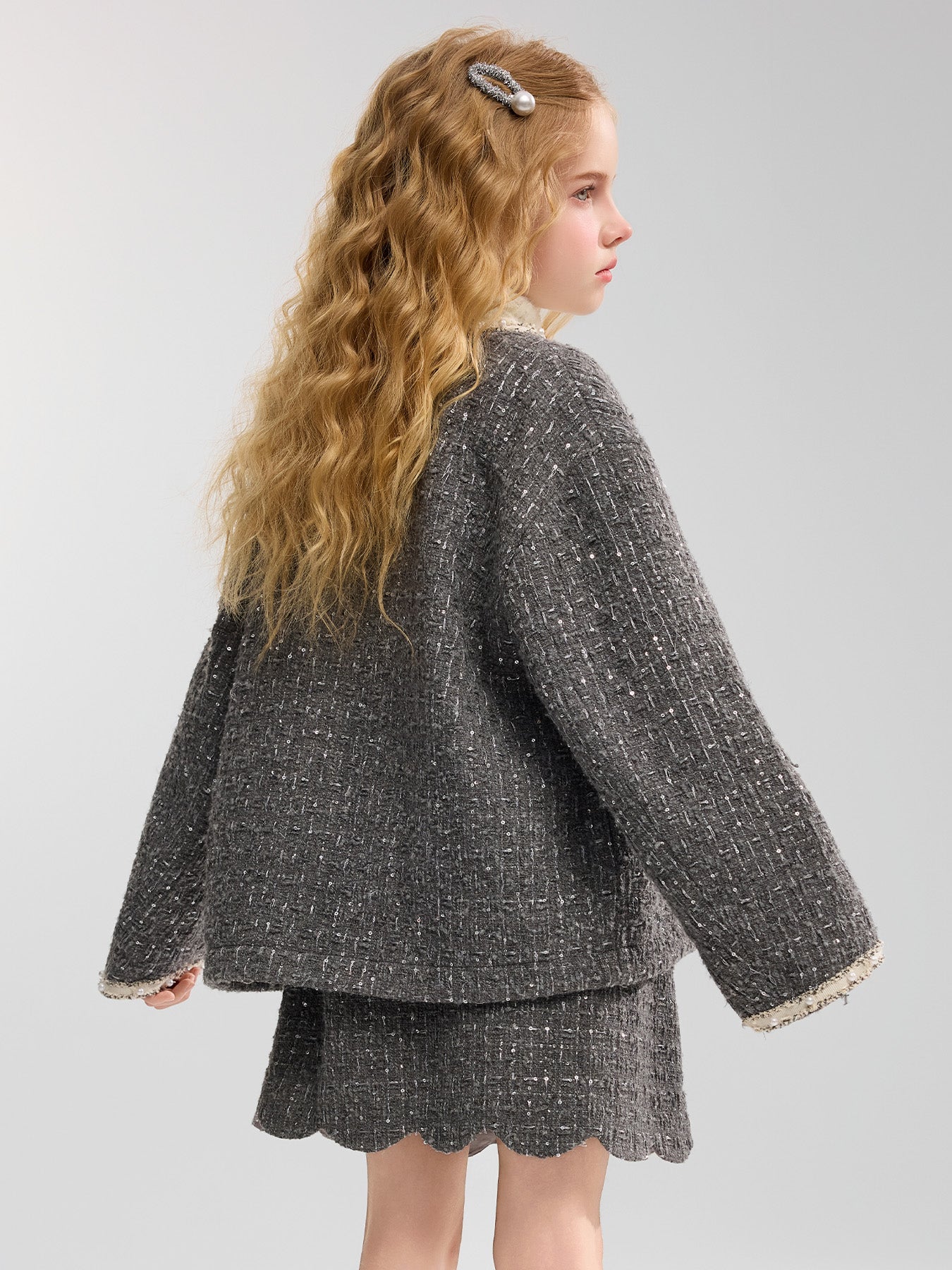 Kinder Mädchen Tweed Mantel