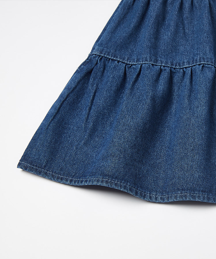 Dark Blue Ruffle Hem Denim Kids Dress