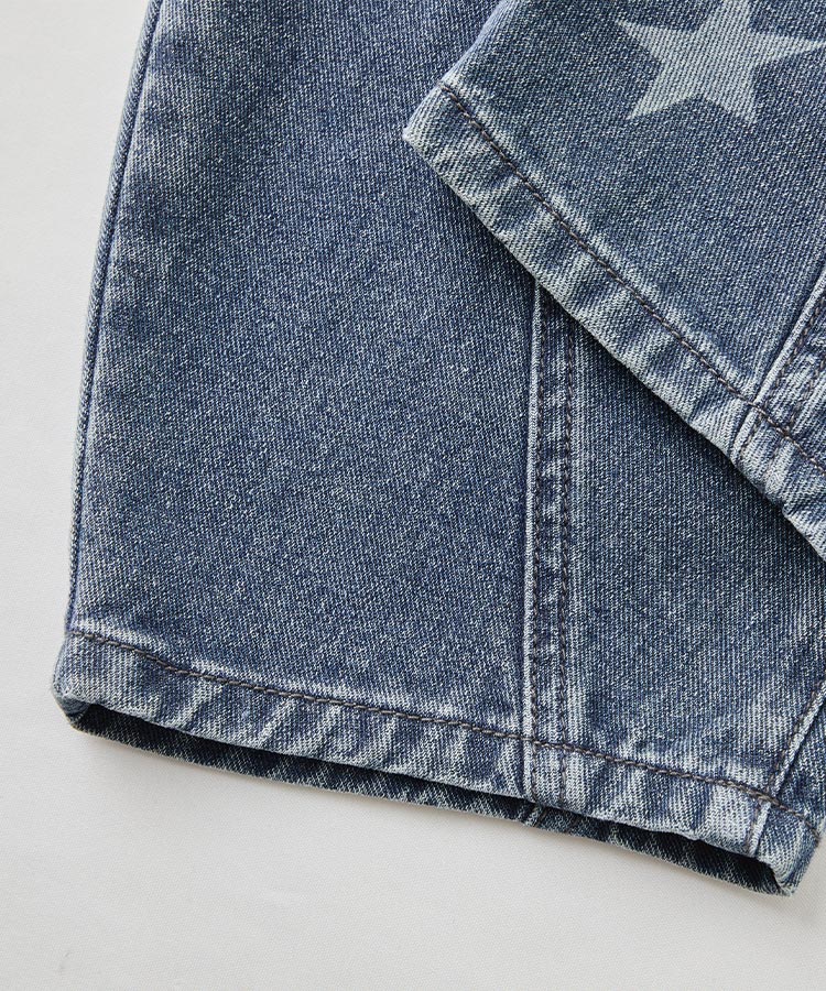 Boys Washed Denim Jeans | Star Print Curved Leg Pants for Kids