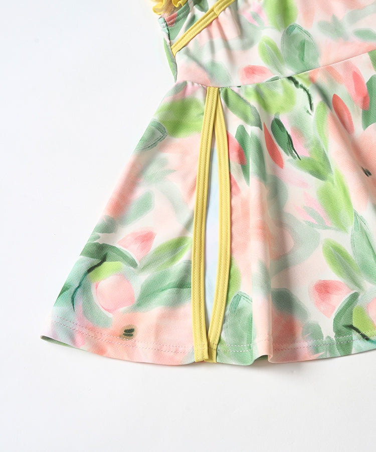 Kinder Mädchen Bademode Cheongsam 2-teiliges Badekleid und Short Set mit Badekappe