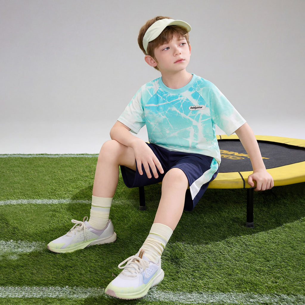 Kids Short Set Quick Dry Crack Gradient Print Breathable Sports Outfit