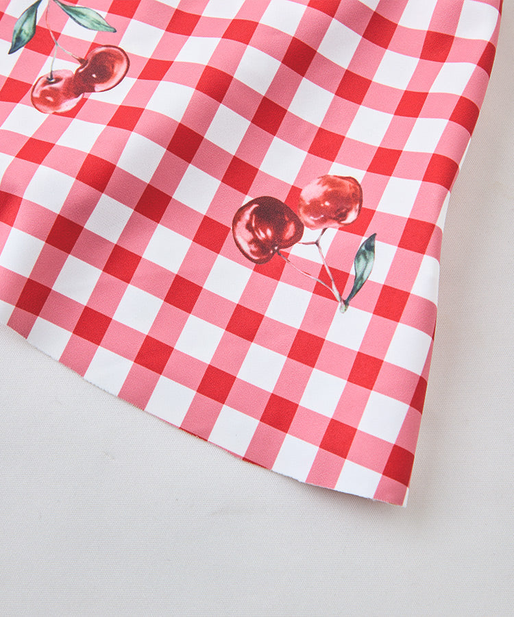 Cherry Print Cami One-Piece Kids Girls Swim Dress With Swim Cap