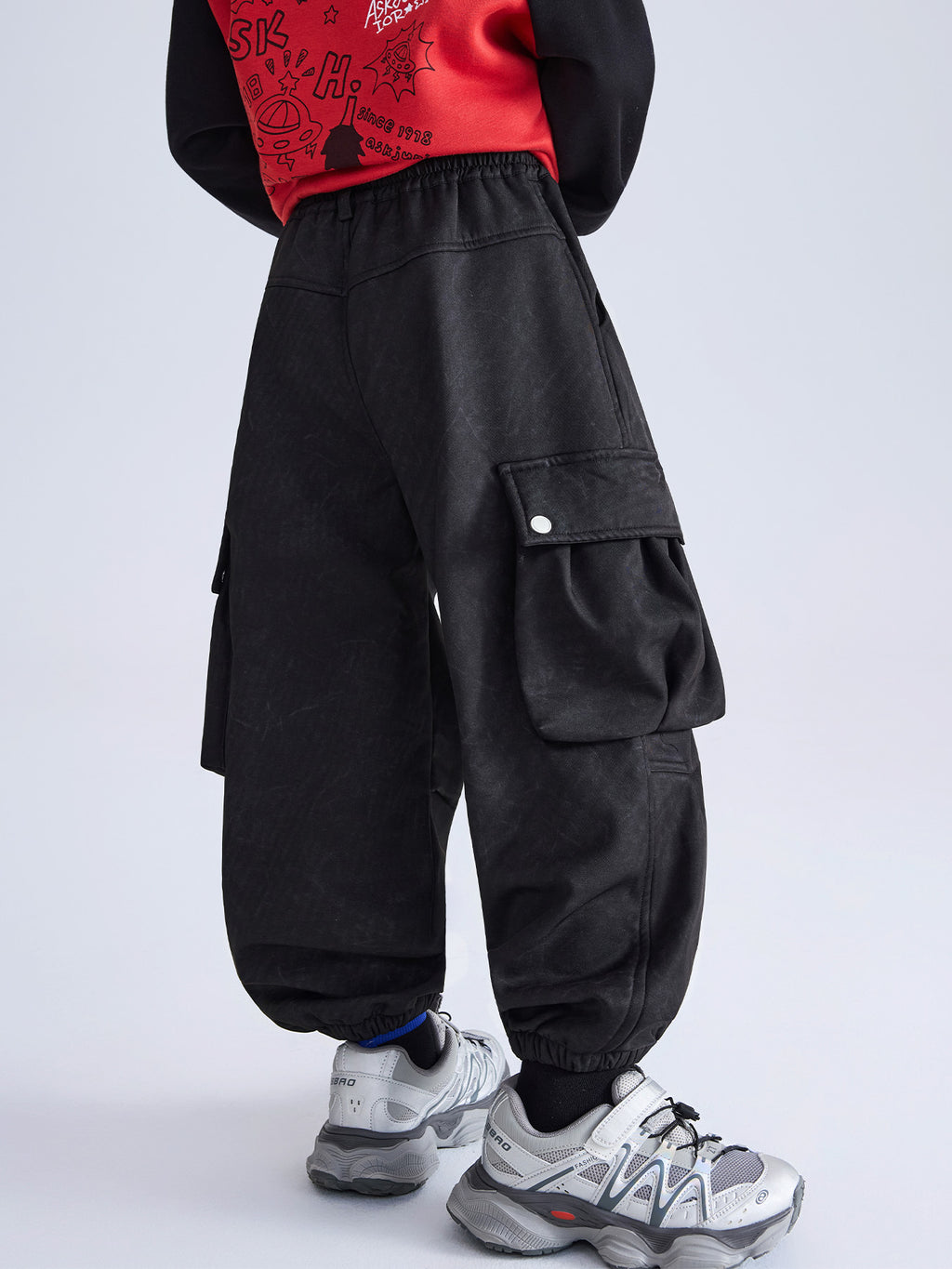 Boys Vintage Washed Integrated Fleece Loose Pants, Casual Warm Kids Pants for Fall Winter