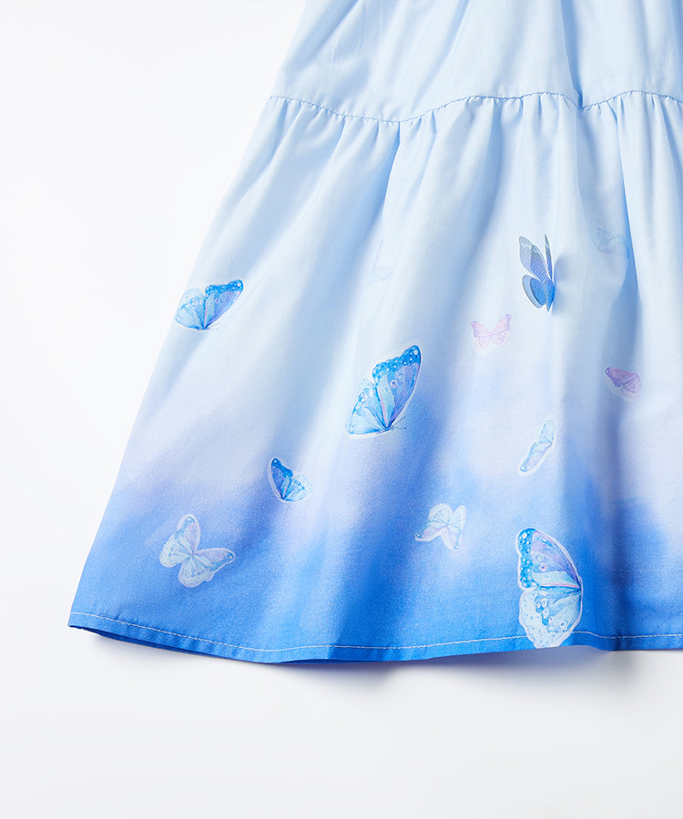 100% Cotton  A-Line Dress 3D Butterfly Decor Casual Swing Kids Girls Dress