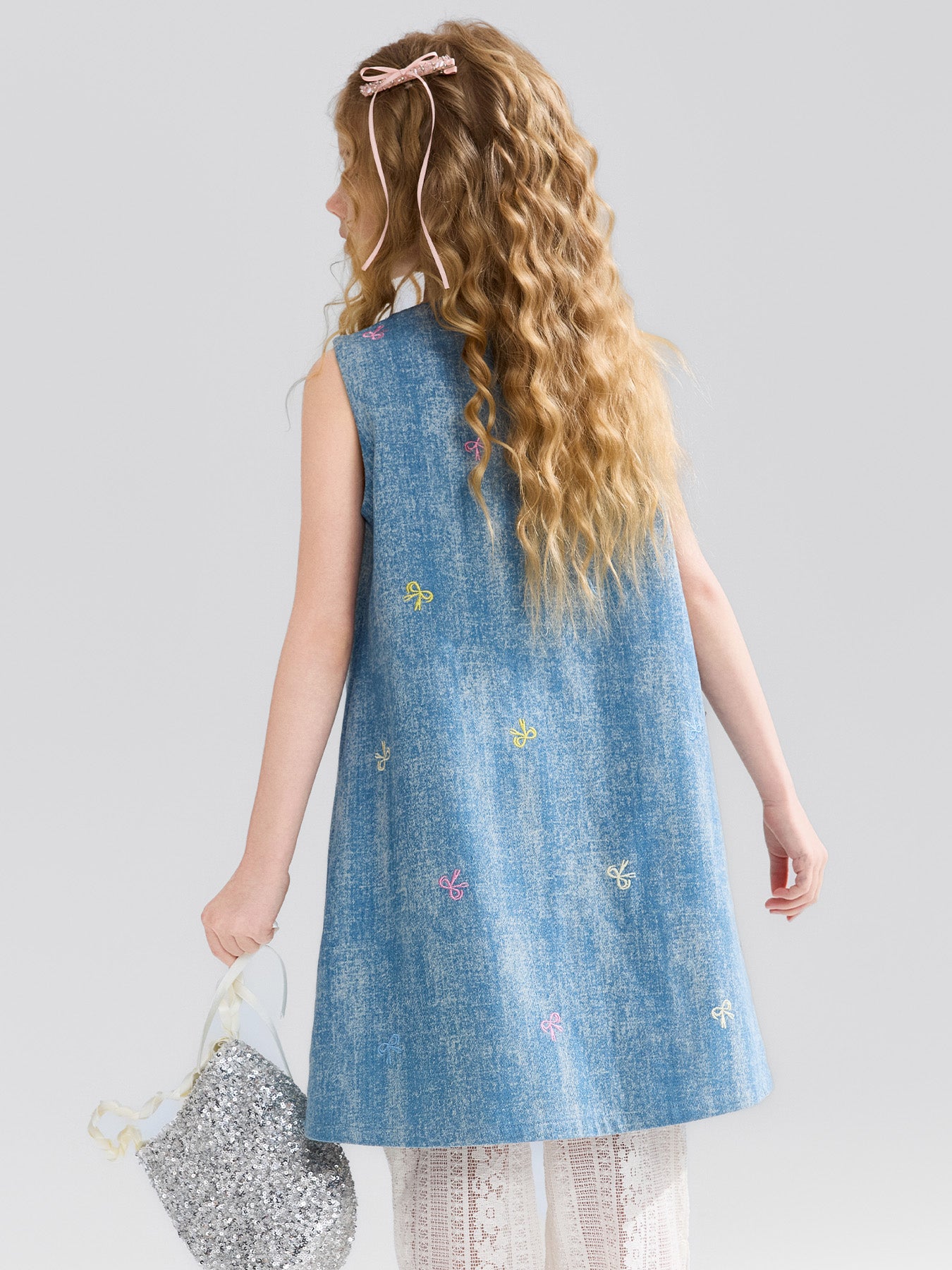 Washed Denim Kids Dress A-Line Sleeveless Casual Girls Fashion Dress