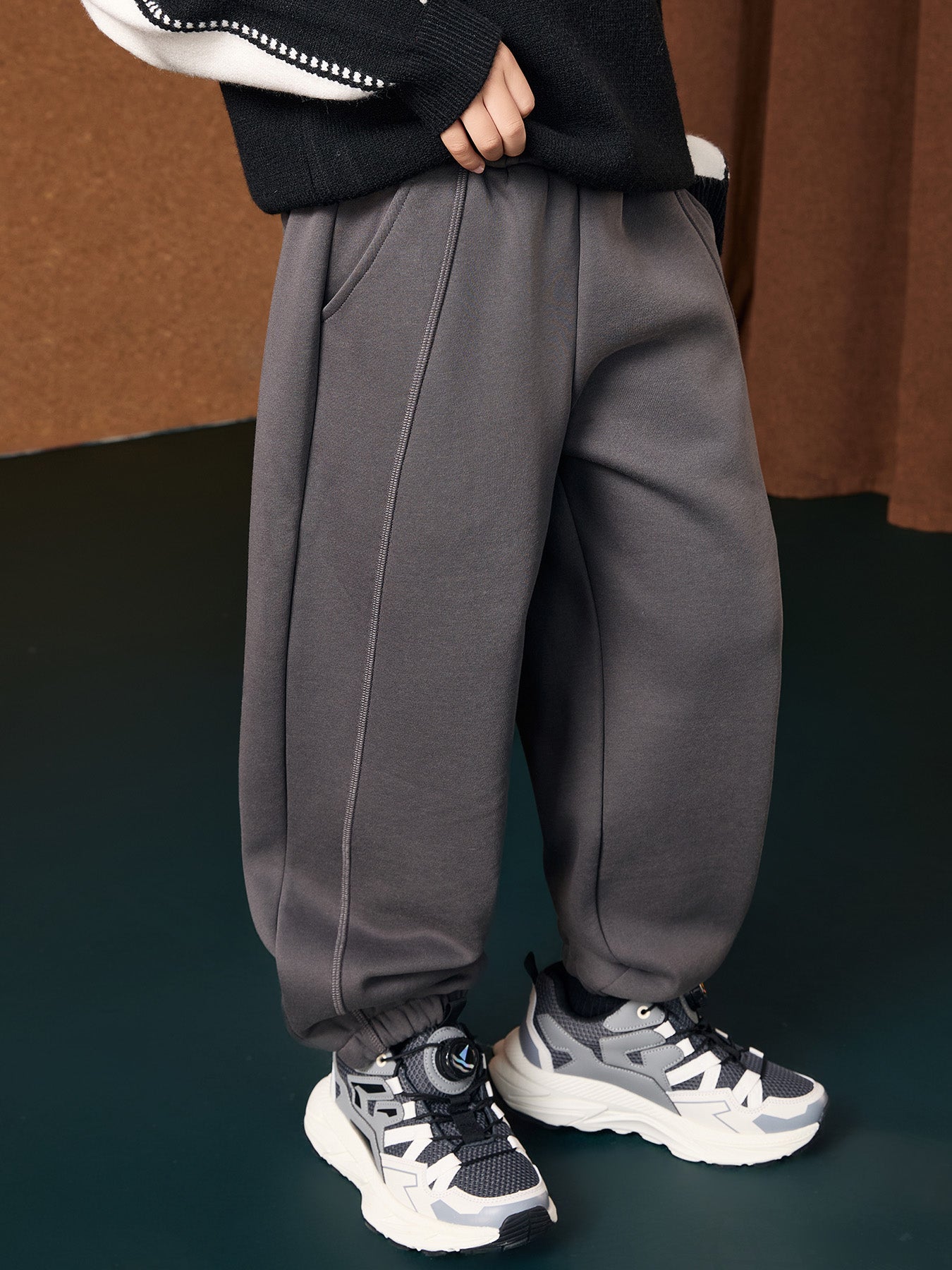 Jungen Strickfleece-Hose, locker sitzende, dicke, warme Freizeithose für Kinder für Herbst Winter