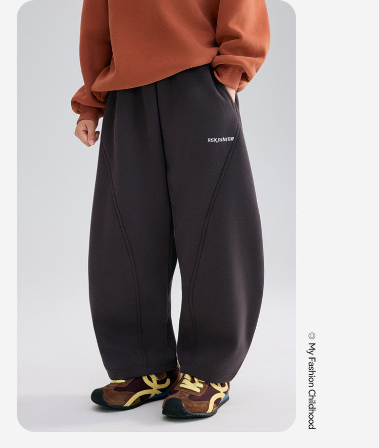 Boys Knitted Fleece Lined Pants Warm Thickened Casual Kids Pants for Fall Winter