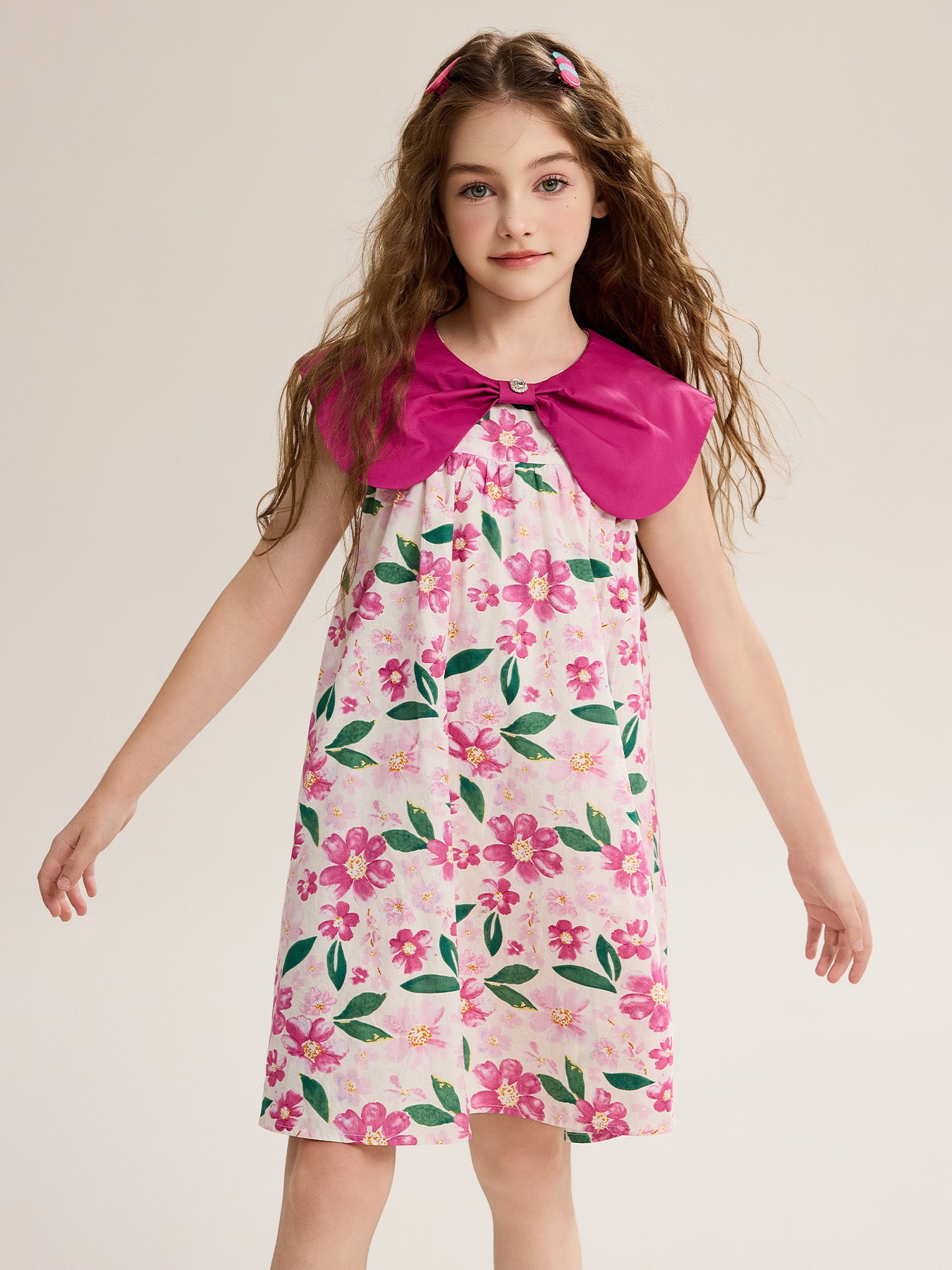 Big Lapel Full Floral Print Kids Dress 100% Cotton Sweet Sleeveless Girls Dress