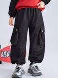 Boys Vintage Washed Integrated Fleece Loose Pants, Casual Warm Kids Pants for Fall Winter